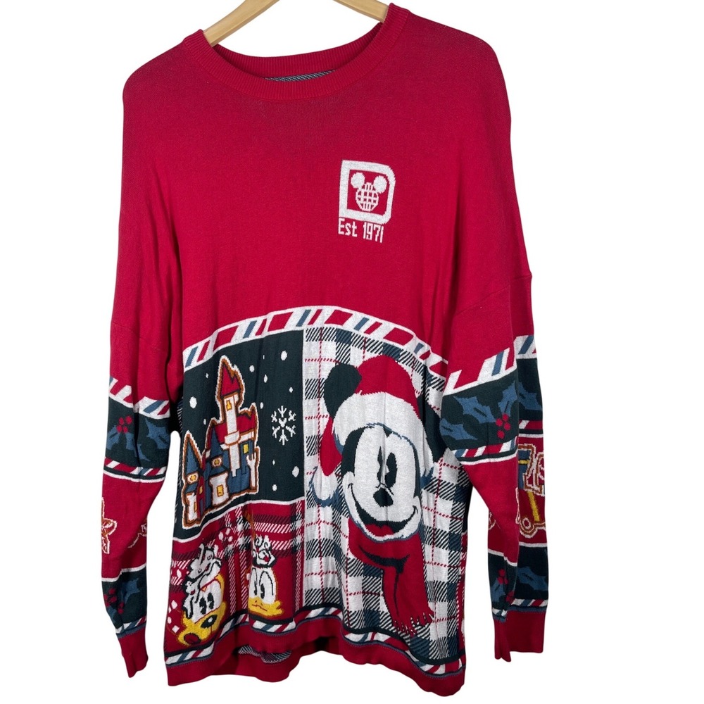 Disney Spirit Jersey Walt Disney World Christmas Mickey Sweater Red Small